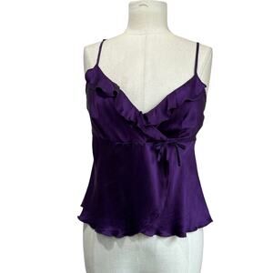 Fredericks of Hollywood Silk Ruffle Tank Top Purple Y2K Camisole Women’s L